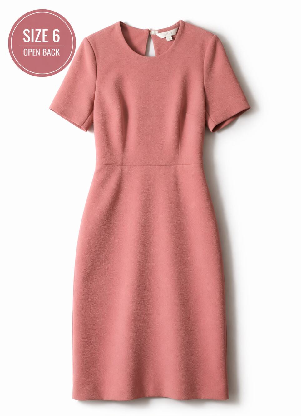 H&M Pink Sheath Dress Size 6 Open Back Short Sleeve Stretch Crepe